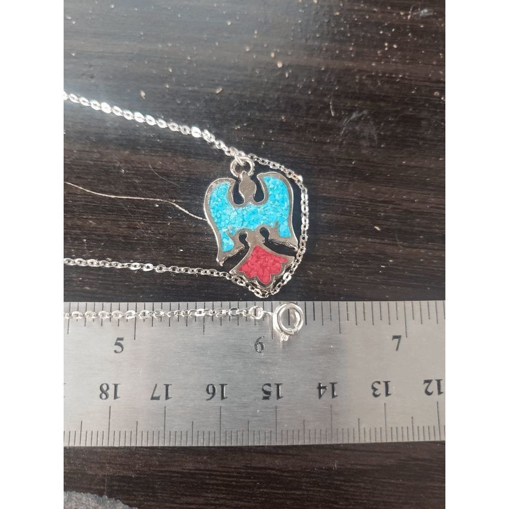 Native American Pewter Designed Necklace Thunderbird w/Turquoise in Center and R - Picture 5 of 5